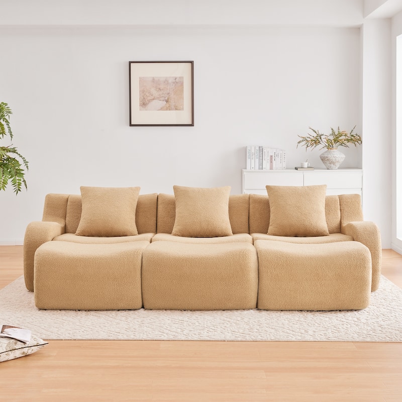 GDF Studio - Fairford 3-Seat Modular Sofa With Curved Armrests & Non-Slip Base