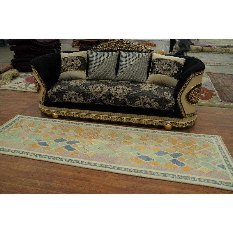 Vegetable Dye Wool Oushak Turkish Runner Rug 3x10 - 9' 10'' X 2' 11''