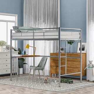 Industrial Metal Twin Loft Bunk Bed Steel Frame w/Desk, Twin Loft Bed