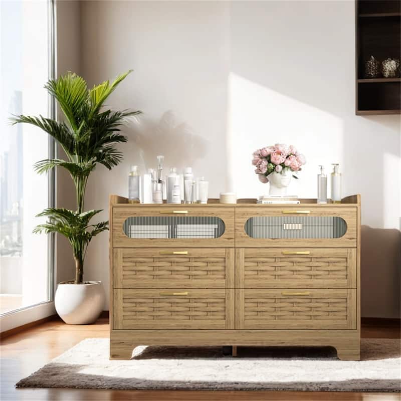 Wood 6 Drawer Dresser for Bedroom,Large Double Dresser w/Wide Drawers