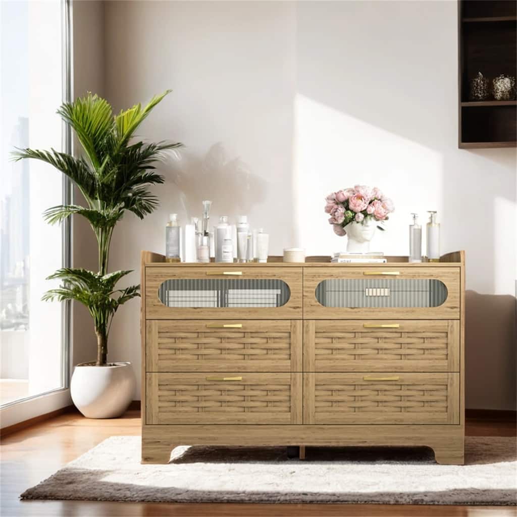 Wood 6 Drawer Dresser for Bedroom,Large Double Dresser w/Wide Drawers