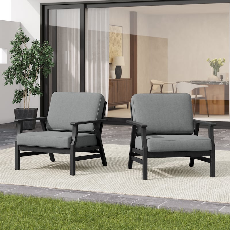 2 Set Outdoor Club Chairs with Cushions Teak Wood Patio Chairs