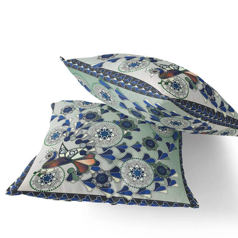 HomeRoots Set of Two 16" X 16" Green and Brown Peacock Blown Seam Floral Indoor Outdoor Throw Pillow - 16.00' X '16.00' X '5.00