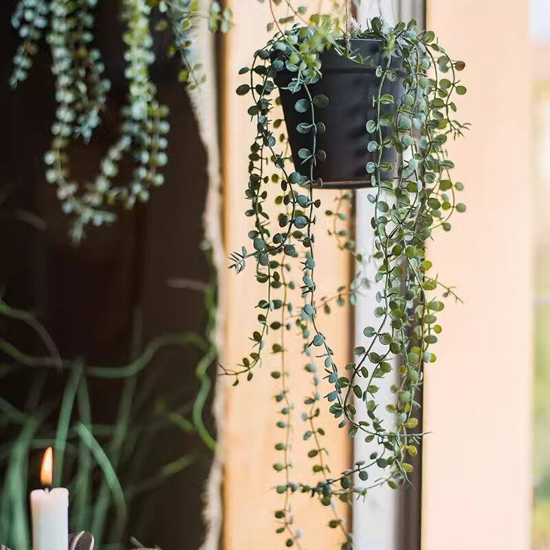 RusticReach Hanging Faux Ceropegia Vine in Pot - Large [Forest Green]