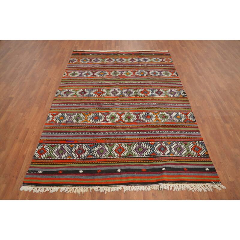 Hand Woven Oriental 100% Wool Carpet Southwestern Tribal Multi-Colored Kilim Area Rug - 8' 3'' X 6' 0''
