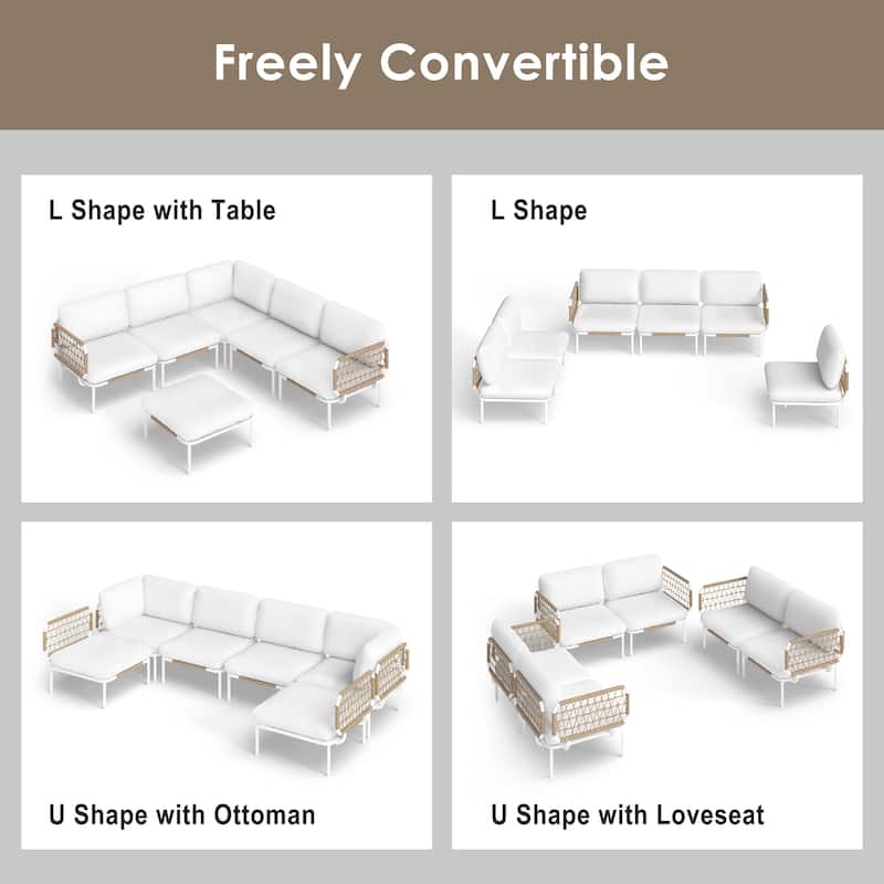 Outdoor Cushioned Sectional Sofa Chat Set Patio Conversation Seating Set