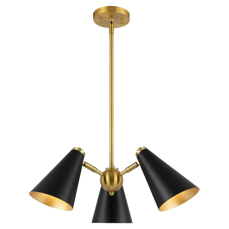 SAFAVIEH Lighting Tekna 3-Light Adjustable Pendant Chandelier (LED Bulbs Included) - Black/Brass - 21Wx21Dx44H