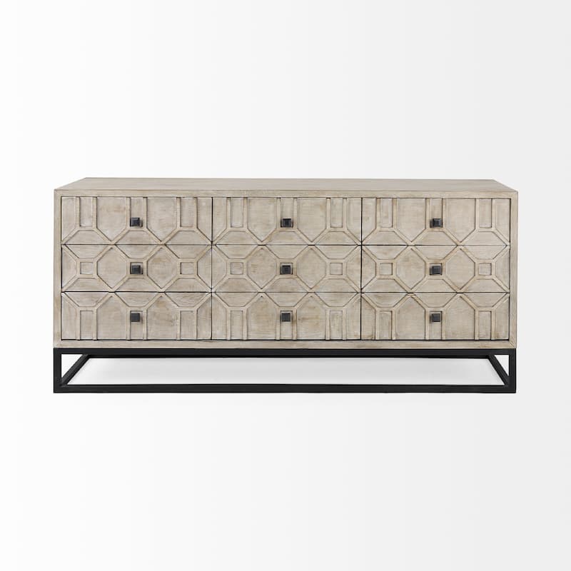 Genevieve II Gray Fir Veneer w/Gold Metal Frame Base 9 Drawer Sideboard