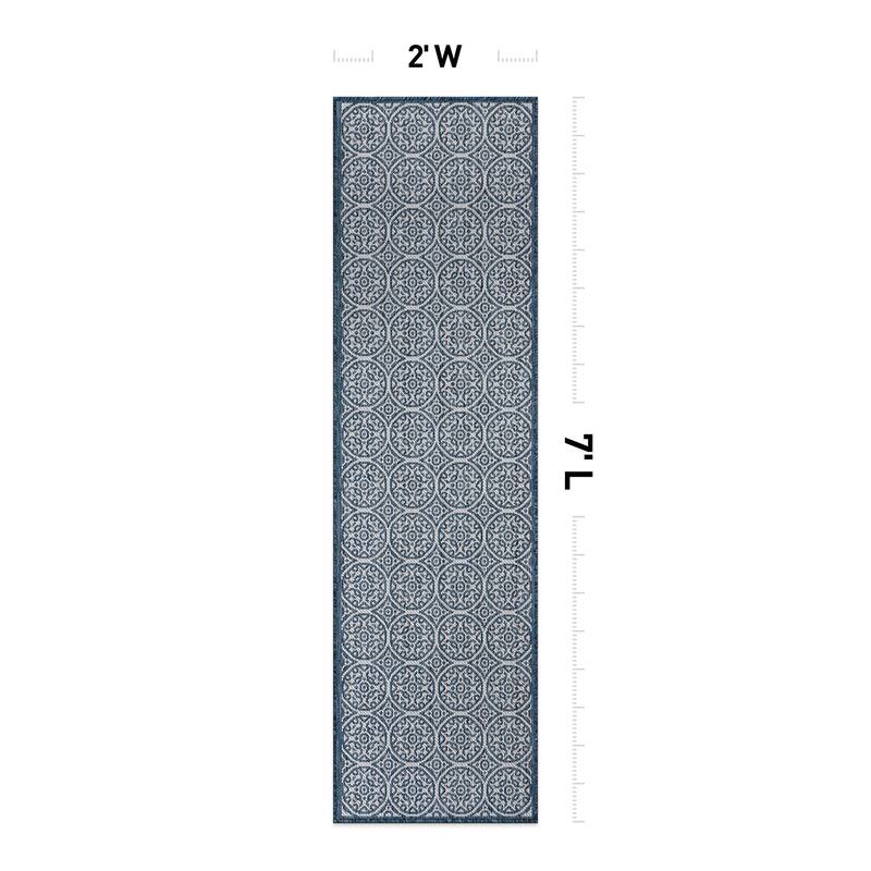 World Rug Gallery Transitional Floral Circles Textured Flat Weave Indoor/Outdoor Area Rug