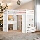preview thumbnail 13 of 21, Multifunctional Design Full Size Loft bed with Built-in Desk and LED Light White