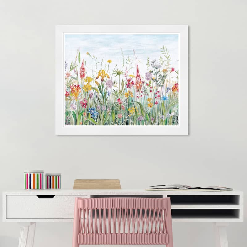 Wynwood Studio Prints Floral and Botanical Floral field Blue and Light Blue Traditional Wall Art Canvas Print - White