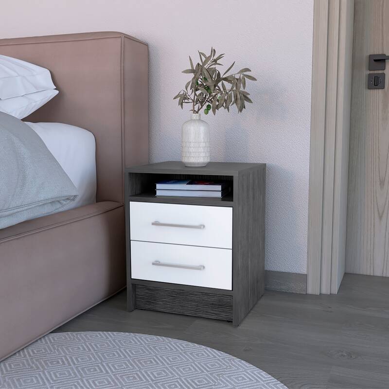 Nightstand Cartiz,Two Drawers，for Living Room,and Dining Room - White