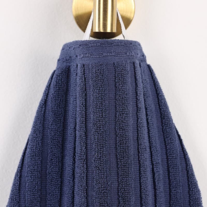 Blue Nile Mills Modern Ribbed 100% Cotton Quick-Dry 3-Piece Towel Set - Navy Blue
