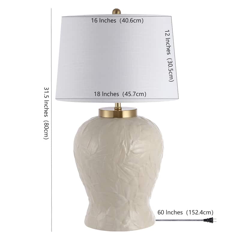 Sagwa Palm Leaf 31.5" Ceramic/Metal Bohemian Cottage LED Table Lamp, Cream by JONATHAN Y