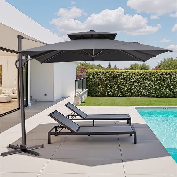 dual vent patio umbrella VredHom 9X11FT Aluminum Outdoor Dual Wind Vent Offset Cantilever Patio  Umbrella - On Sale - Bed Bath & Beyond