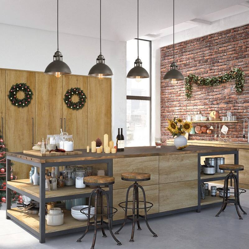 Farmhouse 1-Light Rustic Pendant Dome Industrial Kitchen Island Lights - 9.1" D x 7.9'' H