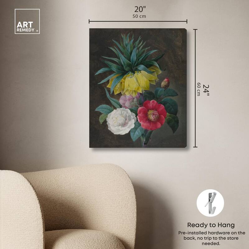 Four Peonies and a Crown Canvas by Art Remedy, Gallery Wrapped