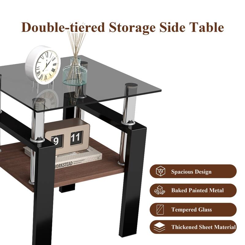 Set of 2 Modern Tempered Glass Tea Table