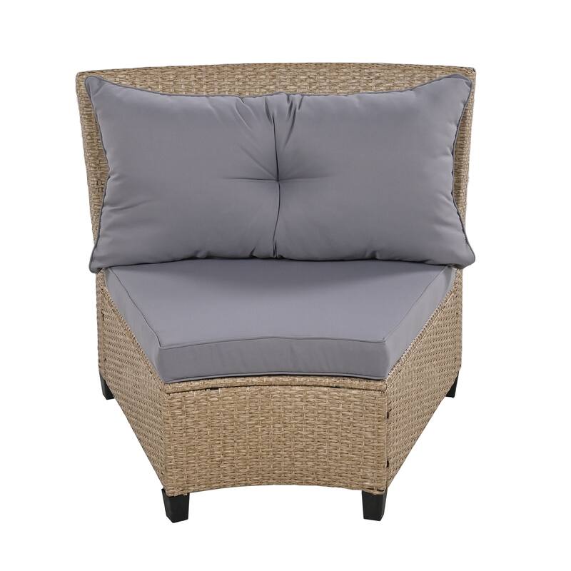 6Person Fanshaped Rattan Sectional Sofa Set with Cushions and Table Bed Bath & Beyond 37543716