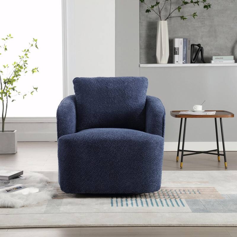 30.3" Bouclé Upholstered Swivel Accent Chair, 360° Round Barrel Club Chair Lounge Armchair