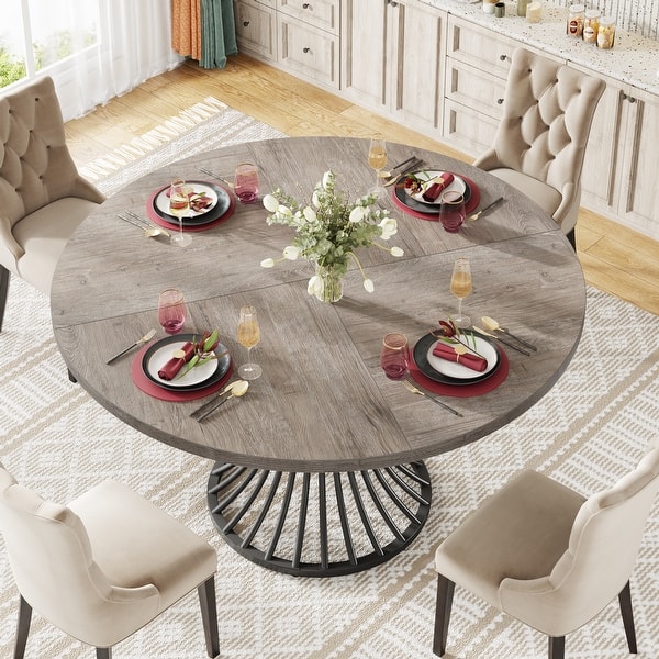 47-Inch Round Dining Table for 4-6 People, Farmhouse Dinning Room Table