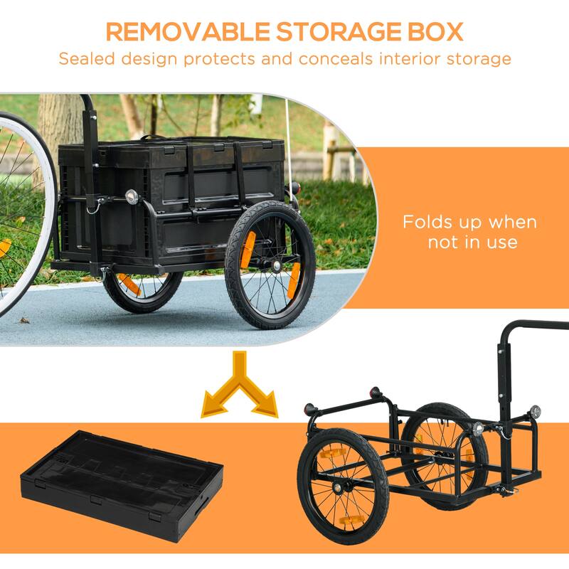 Aosom Bike Cargo Trailer, Bicycle Trailer Wagon Cart with Removable Storage Box, Folding Frame, Quick Release 16" Wheels Safe