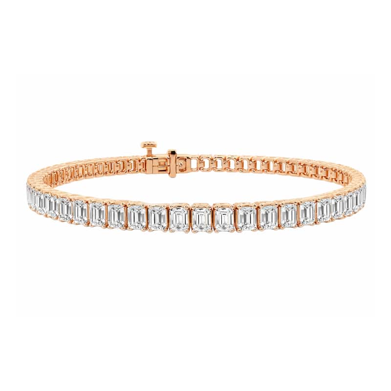 Auriya 14K Gold Round Cut Lab Grown Diamond Station Bar Bracelet 8.00ct. tw. (F-G, VS) - White - Rose