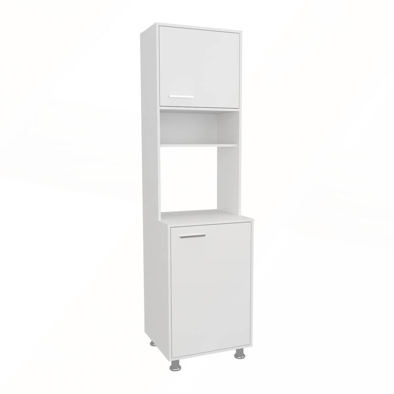 White Kitchen Pantry with Open Storage and 2 Doors