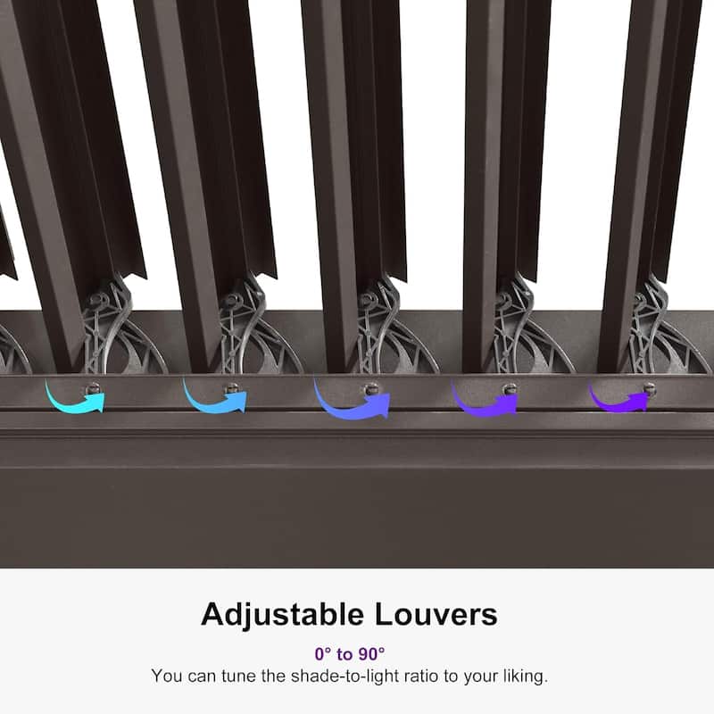 PURPLE LEAF Bronze Louvered Pergola with Adjustable Roof for Deck Backyard Garden Hardtop Gazebo