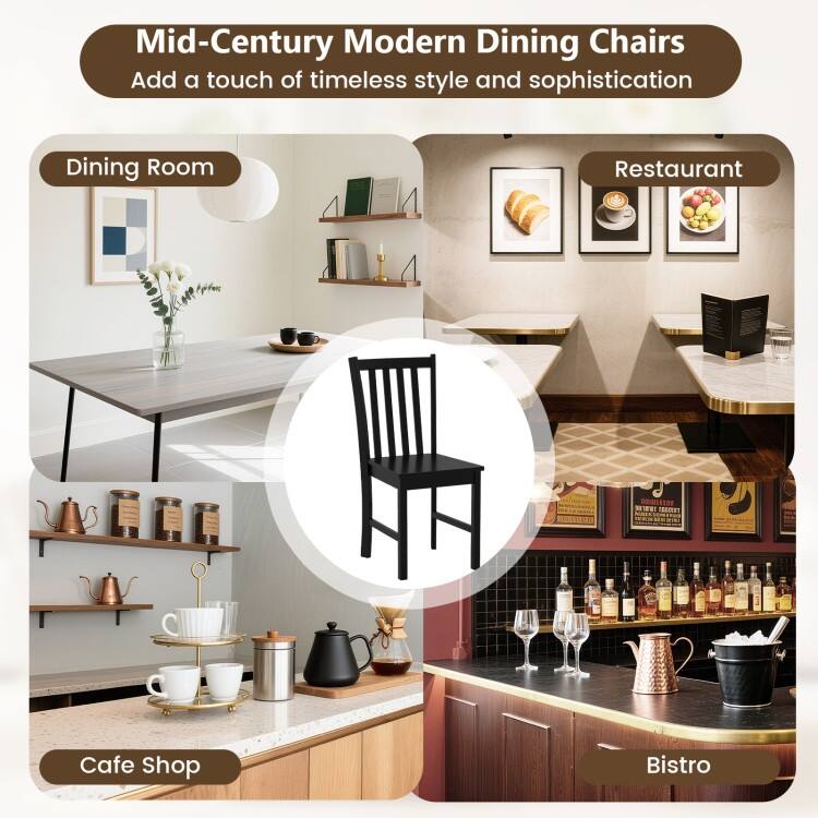 Set of 2 Wooden Dining Chairs with Slat Backrest and Solid Rubber Wood Frame Kitchen Chairs - 16" x 20" x 35"