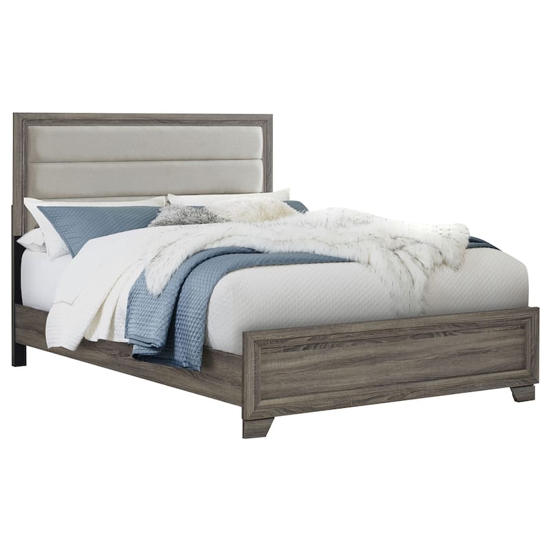 Wright Upholstered Bed Brown Oak