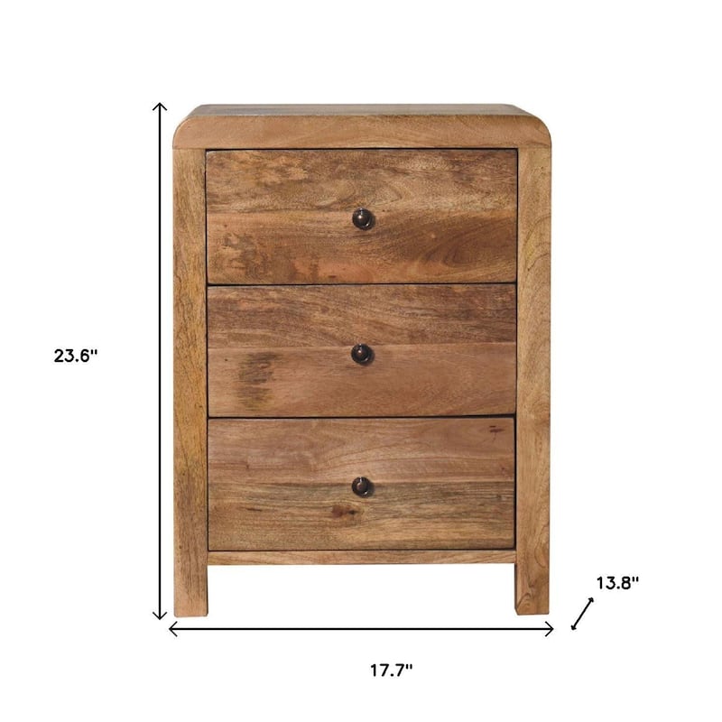 HomeRoots 24" Oak Solid Wood Three Drawer Nightstand