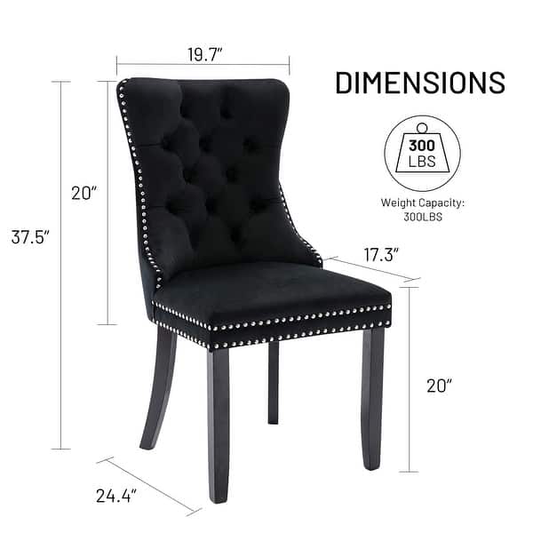 dimension image slide 4 of 8, Set of 2 Modern Glam Velvet Dining Chairs - Armless TuftedAccent Side Chairs with Nailhead Trim & Ring Handle