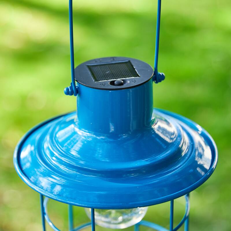 Glitzhome 9.75"H Metal Wire Solar Powered Outdoor Hanging Lantern