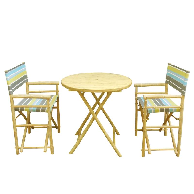 Zew Round 3-piece Bamboo Handcrafted Patio Set - Green Stripes