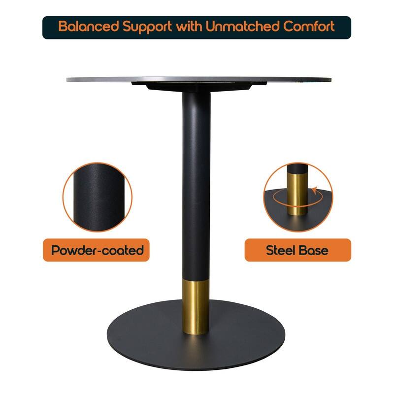 Vail Round Dining Table 36 in. Sintered Stone Tabletop in Black Stainless Steel Round Pedestal Base with Gold Accents