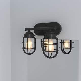 Hunter Starklake 2 Light Vanity Wall Light, Modern Industrial, Cage, Rustic, Modern Farmhouse