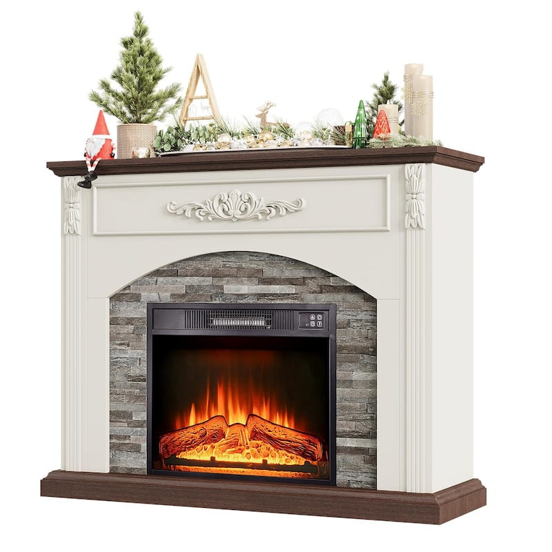 78 inch Electric Fireplace Mantel Fireplace TV Stand Entertainment Center with 30 inch Fireplace Insert Heater and Storage