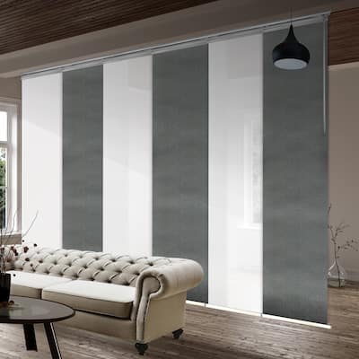 InStyleDesign 6-Panel Single Rail Panel Track Extendable 70"-130"W x 94"H, Panel width 23.5", Oatmeal, Satin Gray
