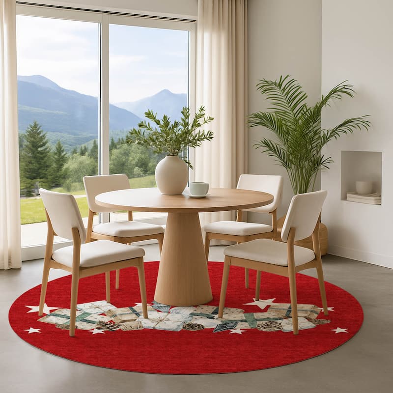 Premium Washable Super Soft Christmas Presents Mayfield Rug - Red - 8' x 8'