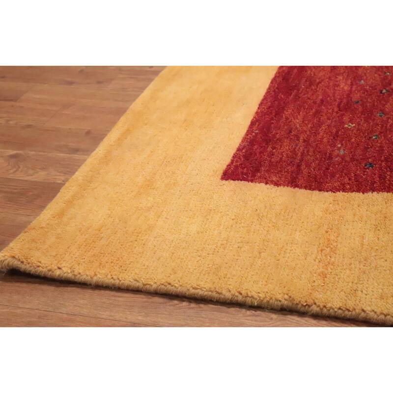 Hand Knotted Oriental 100% Wool Carpet Modern Stripe Oranges & Rust Gabbeh Area Rug - 9' 11'' X 6' 2''