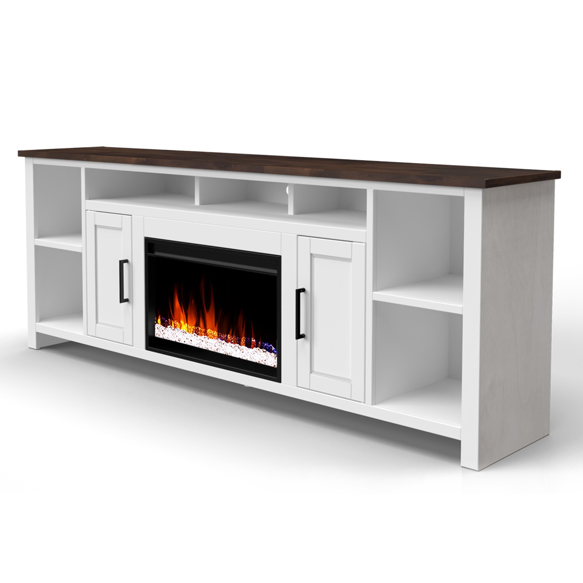 86 Inch White Rustic Media Tv Stand W Electric Fireplace Incluced Overstock 31411636