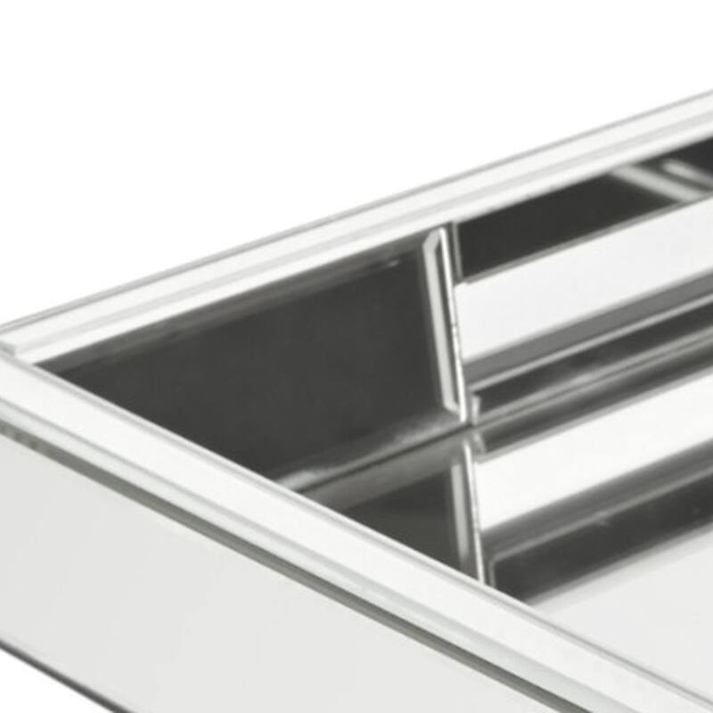 HomeRoots 16" Silver Mirrored Glass Serving Tray With Handles - 16.14 in. x 14.17 in. x 2.36 in.