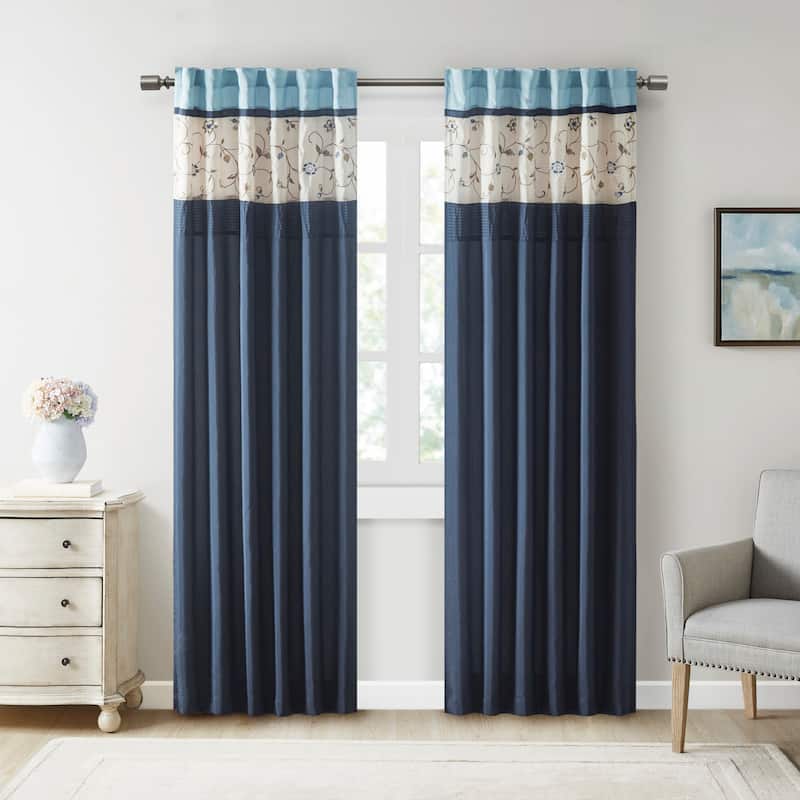 Madison Park Belle Embroidered Window Curtain Panel - Navy