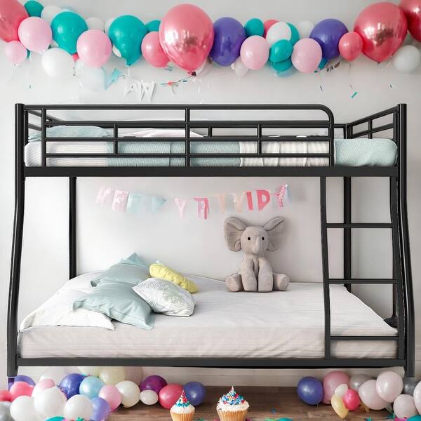 slide 2 of 13, Modern Full XL over Queen Metal Floor Bunk Bed,Sturdy Frame,For Bedroom Black