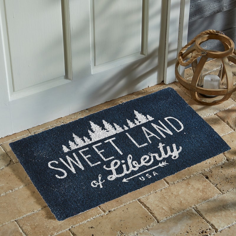 18" x 30" Sweet Land Of Liberty U.S.A. Rectangle Indoor and Outdoor Coir Door Welcome Mat 4th of July Patriotic Blue Background