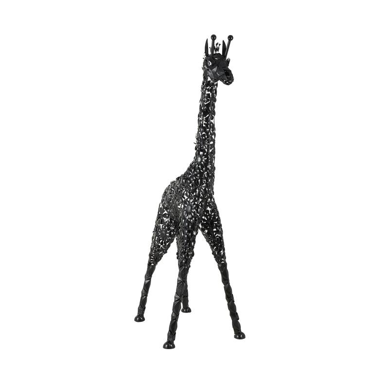 Metal Giraffe Indoor Outdoor Tall Garden Sculpture - Black - Roche River Decor