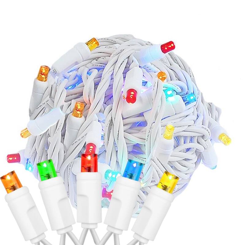 50 Light LED Christmas Mini Light Set, Patio Lights, Warm White, White Wire, 11’ - Multi