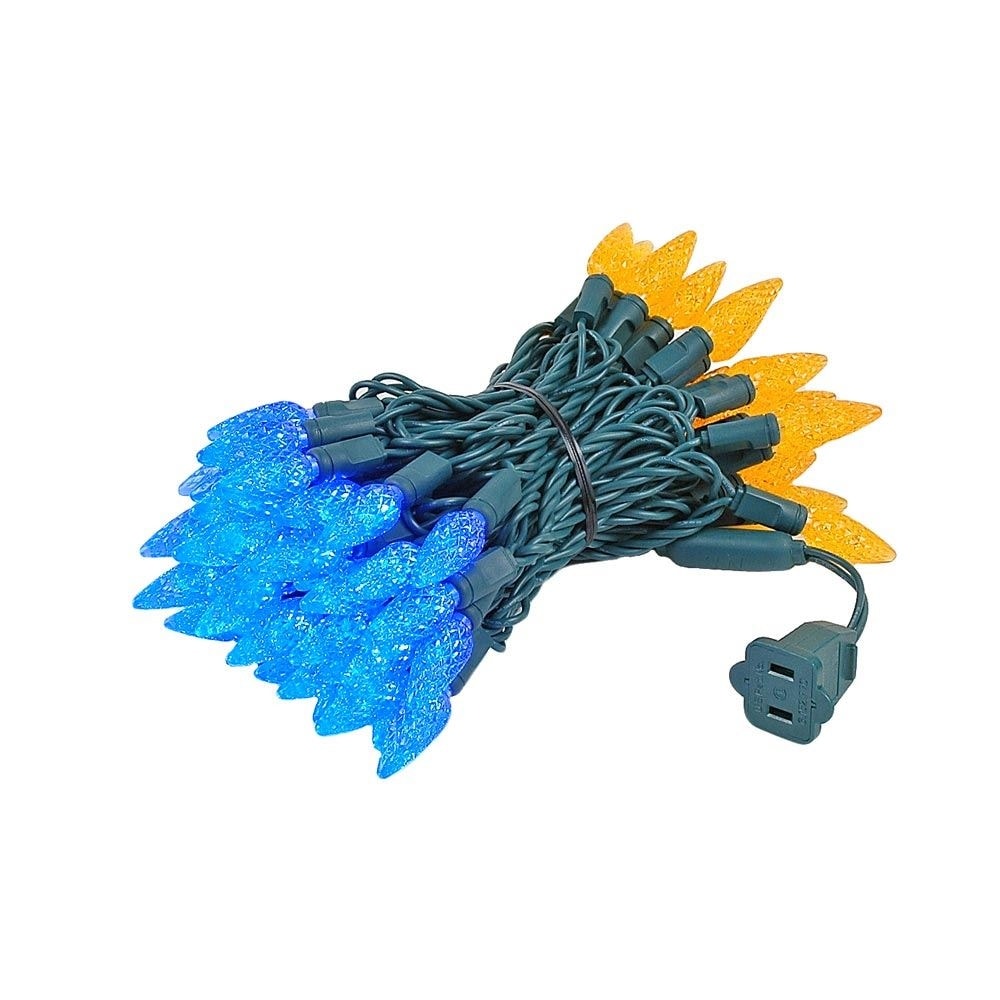 70 Light C6 LED Christmas Mini Light Set, Blue/Orange, Green Wire, 24 Feet - Large