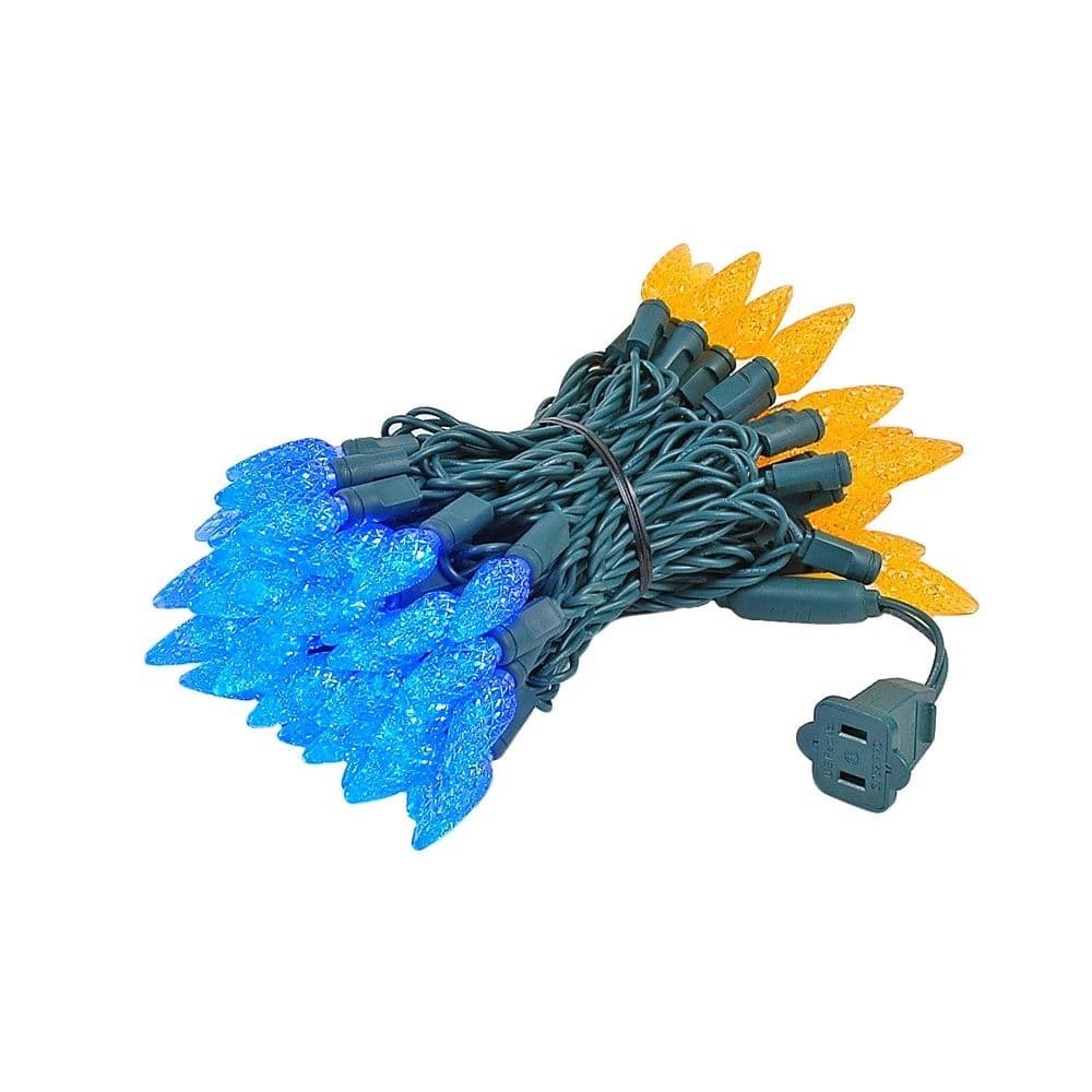 70 Light C6 LED Christmas Mini Light Set, Blue/Orange, Green Wire, 24 Feet - Large
